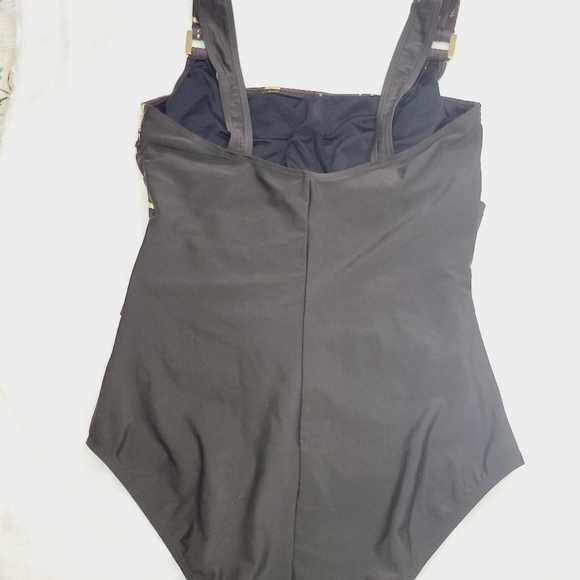 Silhouette Solution Brown 1Piece Swimsuit w/Gold Metallic Detailing size 14D - Picture 4 of 6